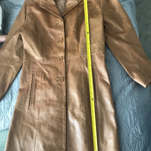Vera Pelle Italian genuine leather long jacket in camel color, size 44 medium - Picture 3 of 7